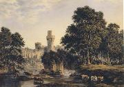 John glover Warwick Castle with Cattle (mk47) oil painting on canvas